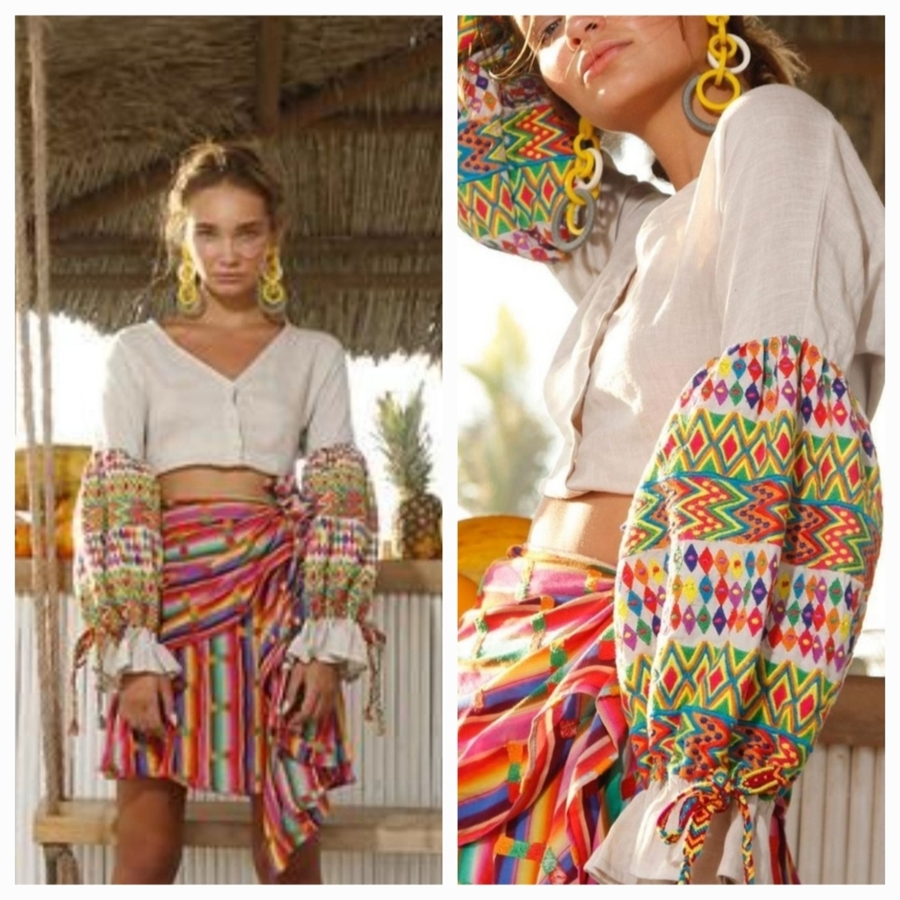 All Things Mochi Christine Top Paula Shorts Linen Embroidered Boho Set NWT